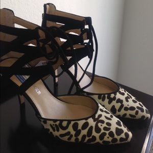 Leopard print and suede lace up heels