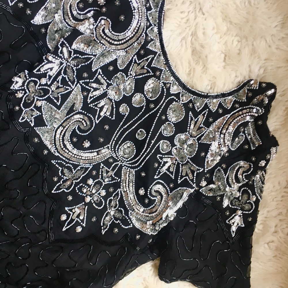 VINTAGE BEADED top shirt sequin holiday silver new