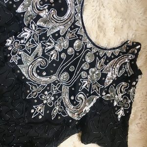 VINTAGE BEADED top shirt sequin holiday silver new