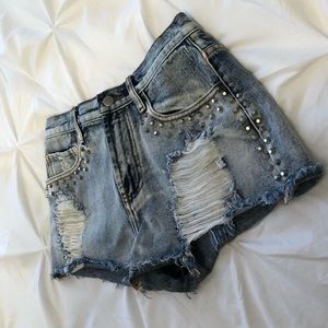 Forever 21 studded denim acid shorts