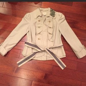 Beautiful khaki zip-front Fall jacket with beading