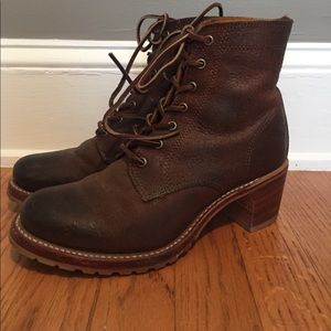 Frye Sabrina 6G Lace Up Boots, Cognac, Sz 8