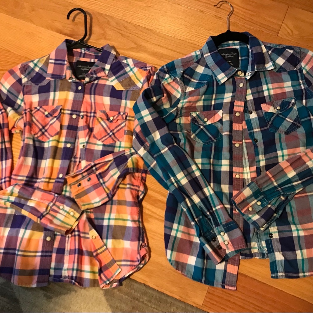 Lot of 2 flannels plaids American eagle ae
