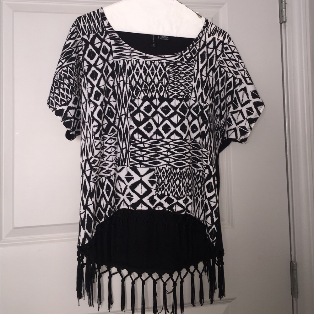 New Directions Black & White Fringe Top