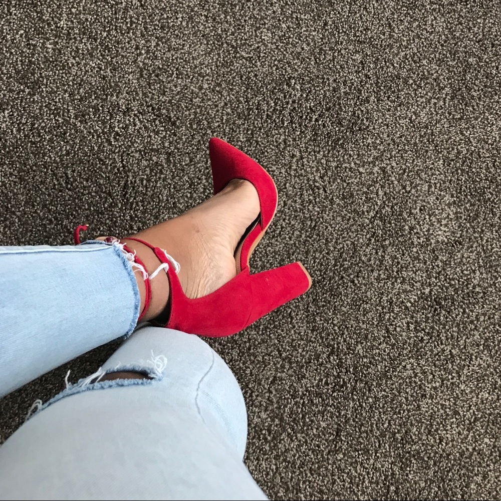 AKIRA red suede heels