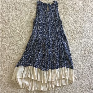 Navy pattern dress with cream ends