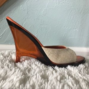 Vintage PRADA wedges, orange lucite SZ 6 1/2-7 US