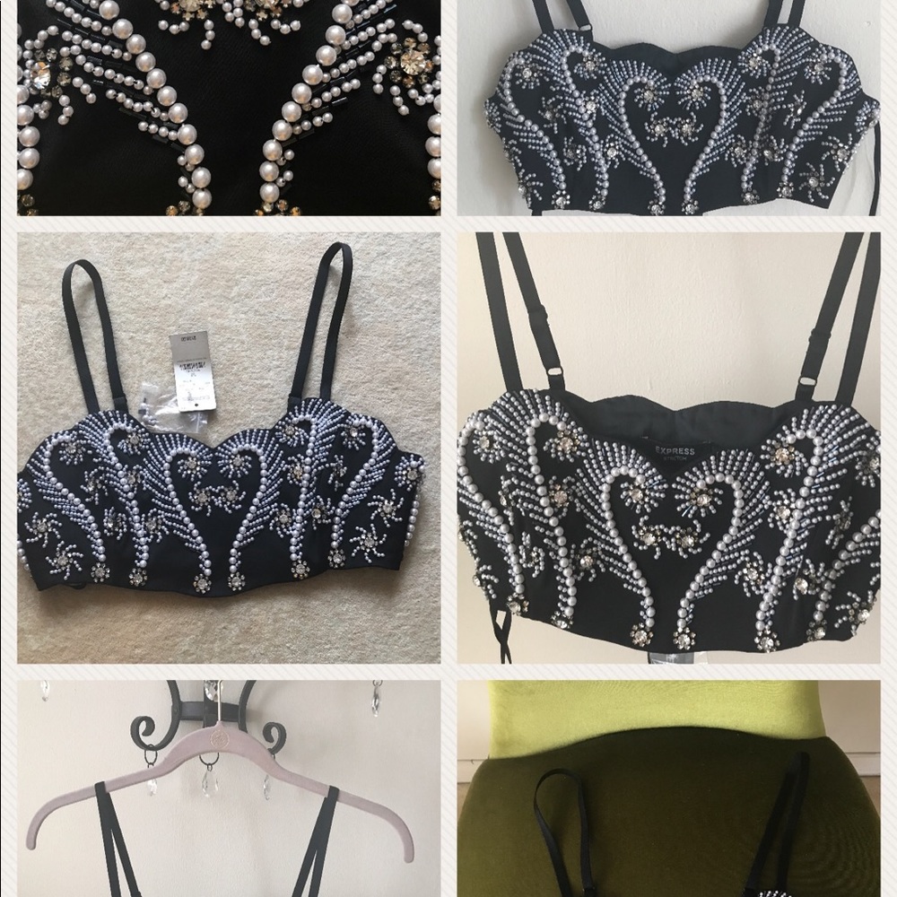 Beaded Pearl Rhinestone Bustier Bandeau Bralette.