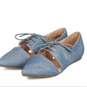 Edgy denim oxfords with translucent detail