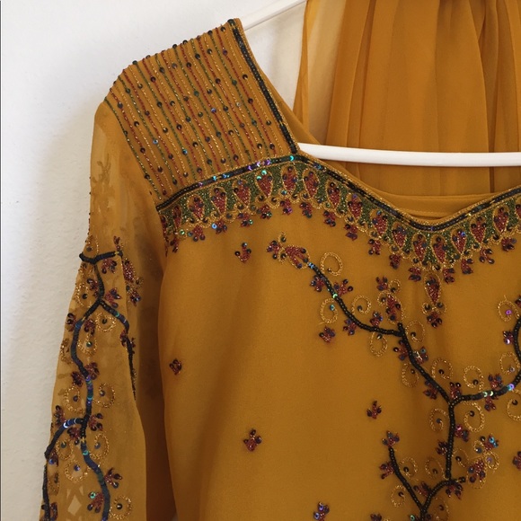 Mustard yellow Indian Kurta pajama - Picture 3 of 6