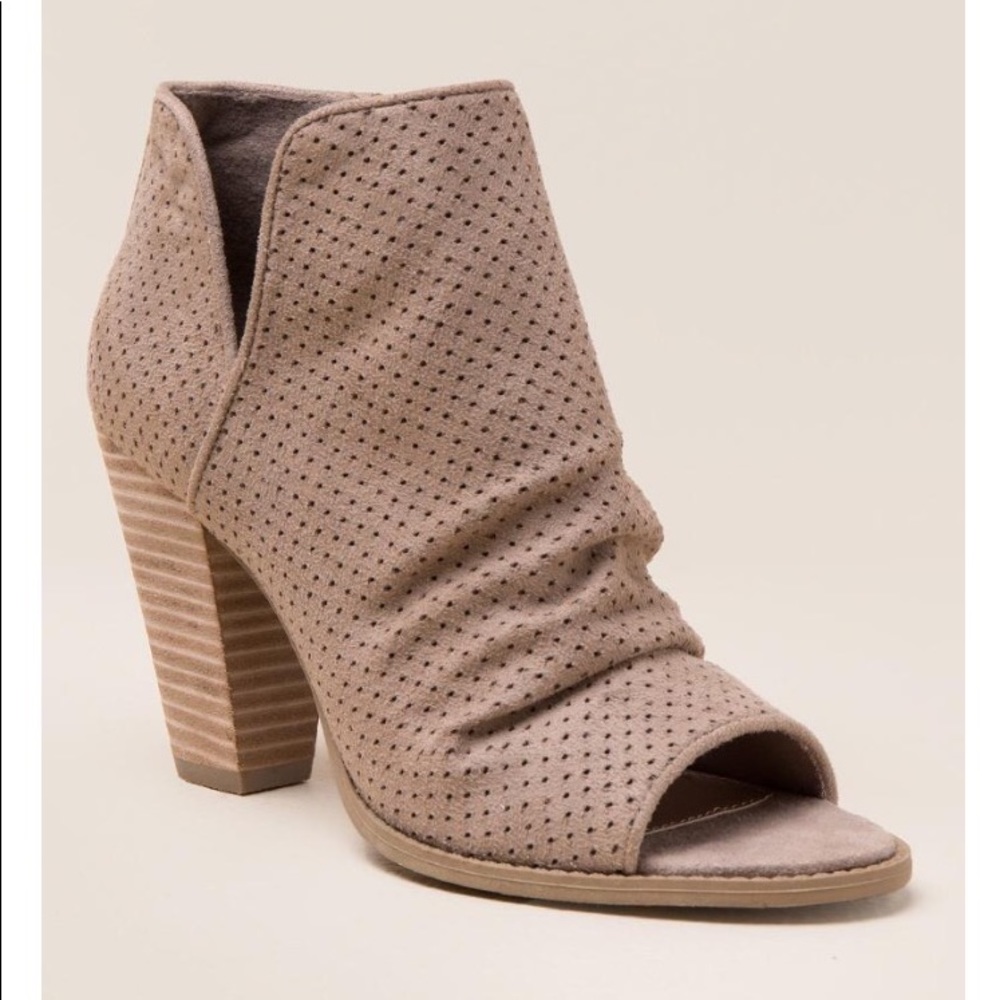 Taupe Report Perforated Peep Toe Bootie