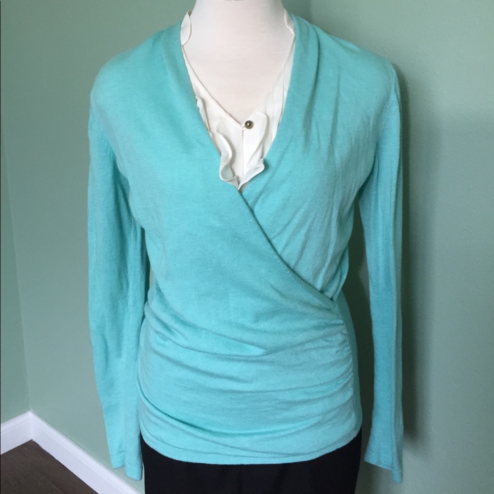 The Limited Aqua Long Wrap sweater