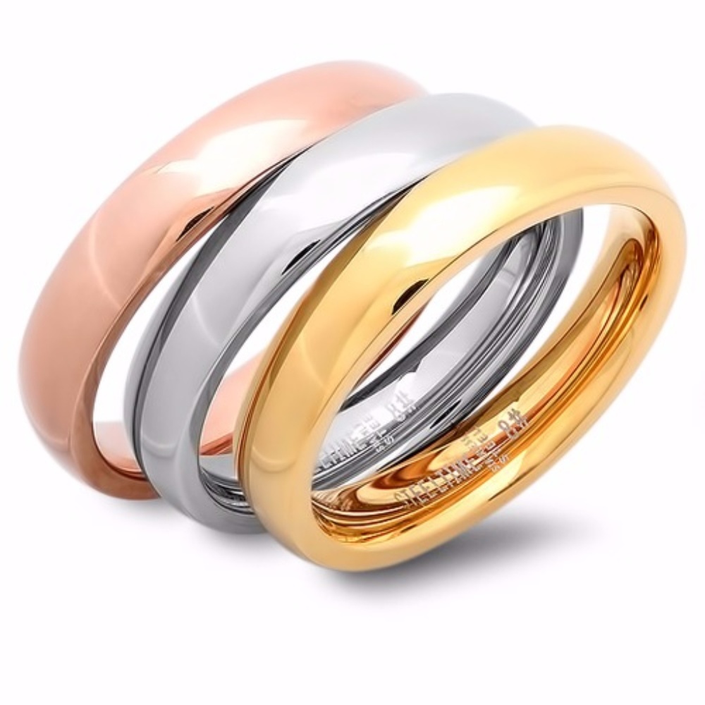Tri-Colored Stainless Steel SET Classic 6mm Bands - Picture 1 of 8
