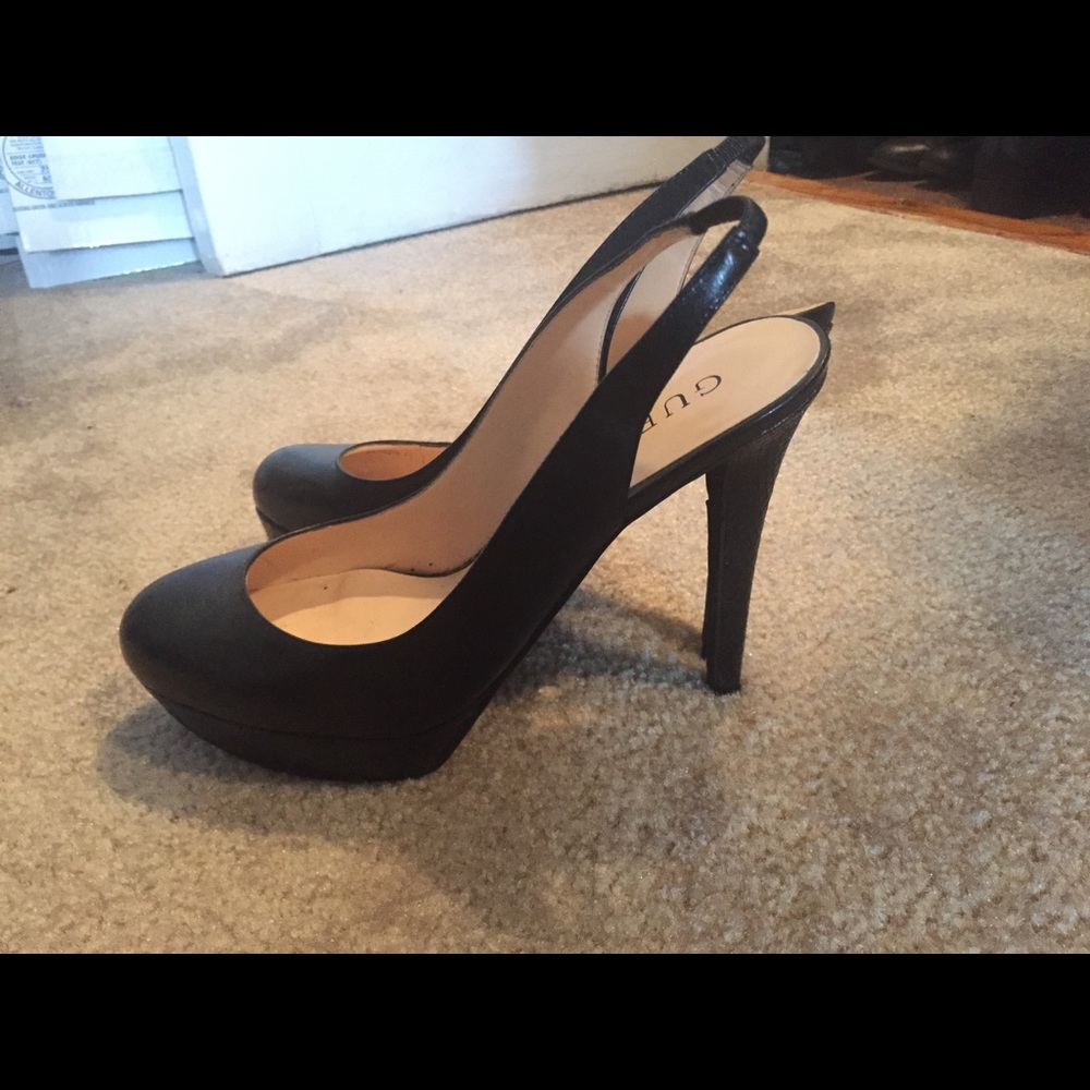 Black leather sling back