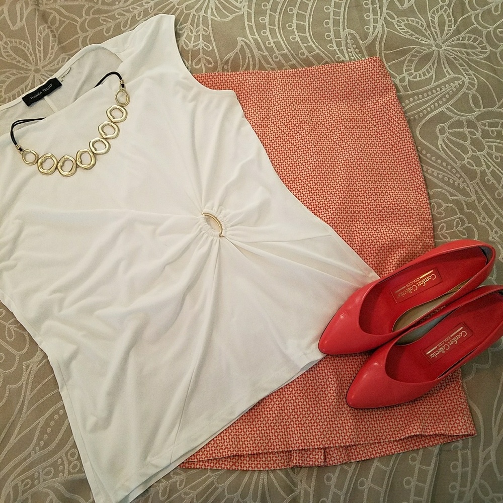 Orangey/coral and white skirt