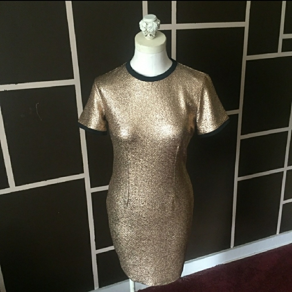 Boohoo gold metallic dress