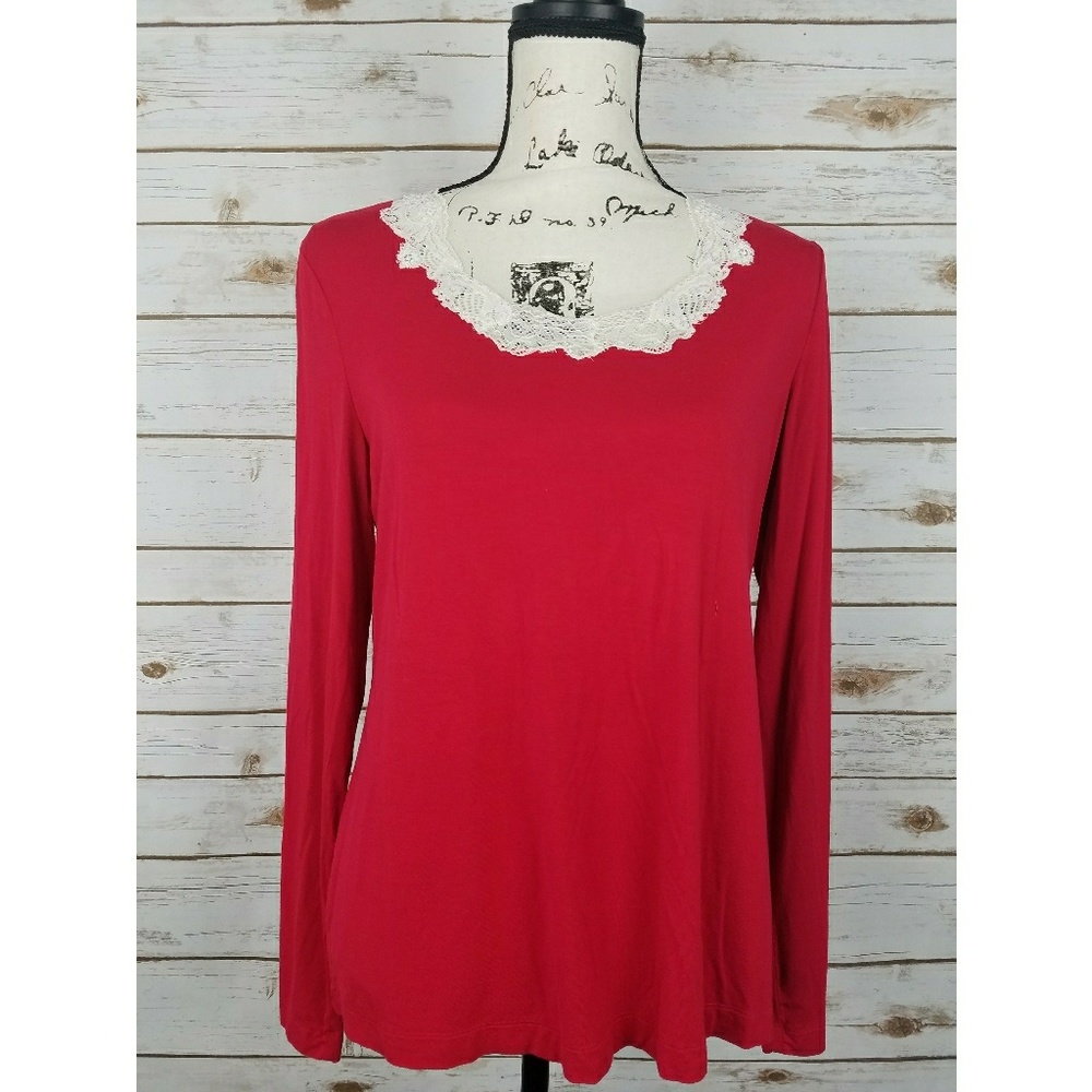 Soma Lace Lined Red Long Sleeve Shirt
