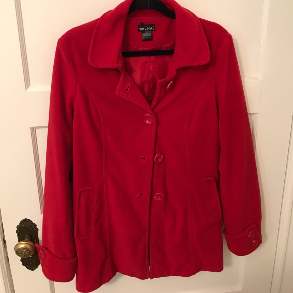 Red pea coat