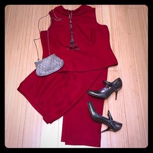 Red silk pants suit