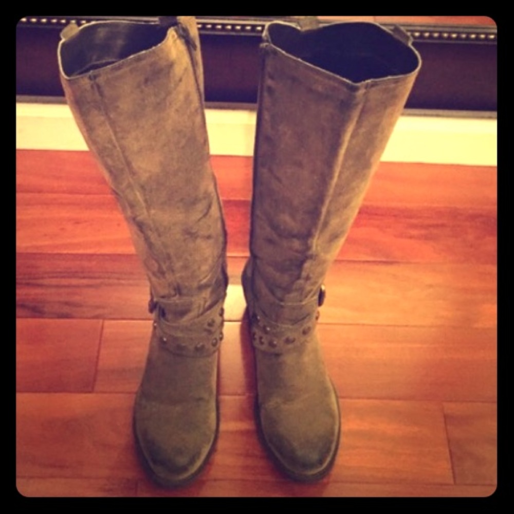 Brown suede knee-high boots