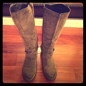 Brown suede knee-high boots