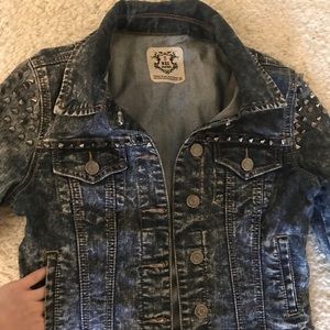 Denim dark wash jacket with metal spikes