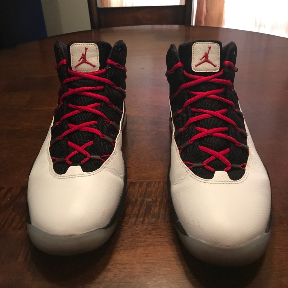 Jordan basketball shoes. White and black w/ red