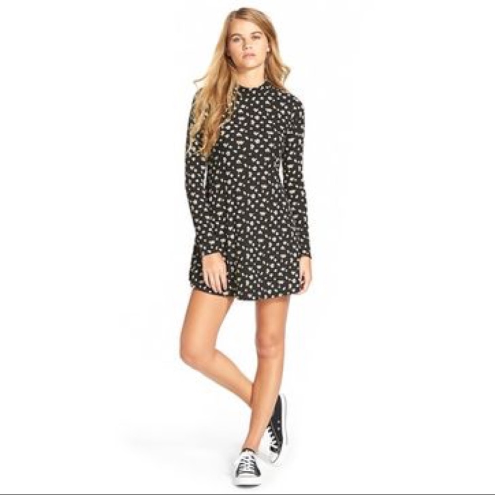 Lush Black Floral Long Sleeve Knit Dress