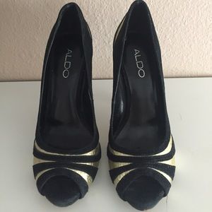 Aldo black open toe heels
