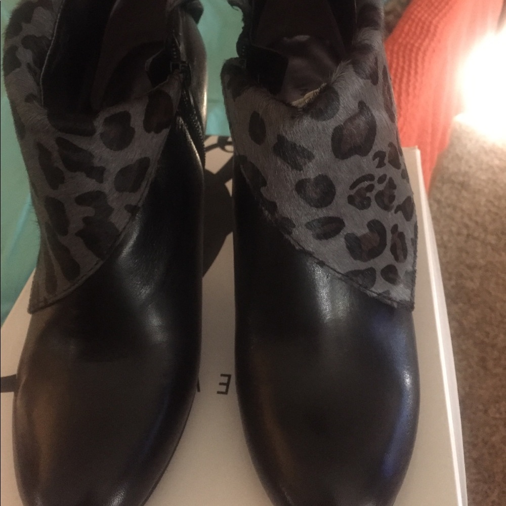 Black calf skin leather shoe booties  w/ heel new in box