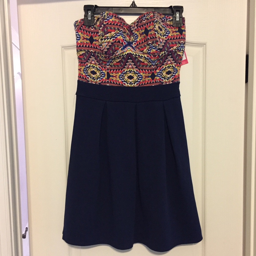 Strapless Aztec/Navy Dress