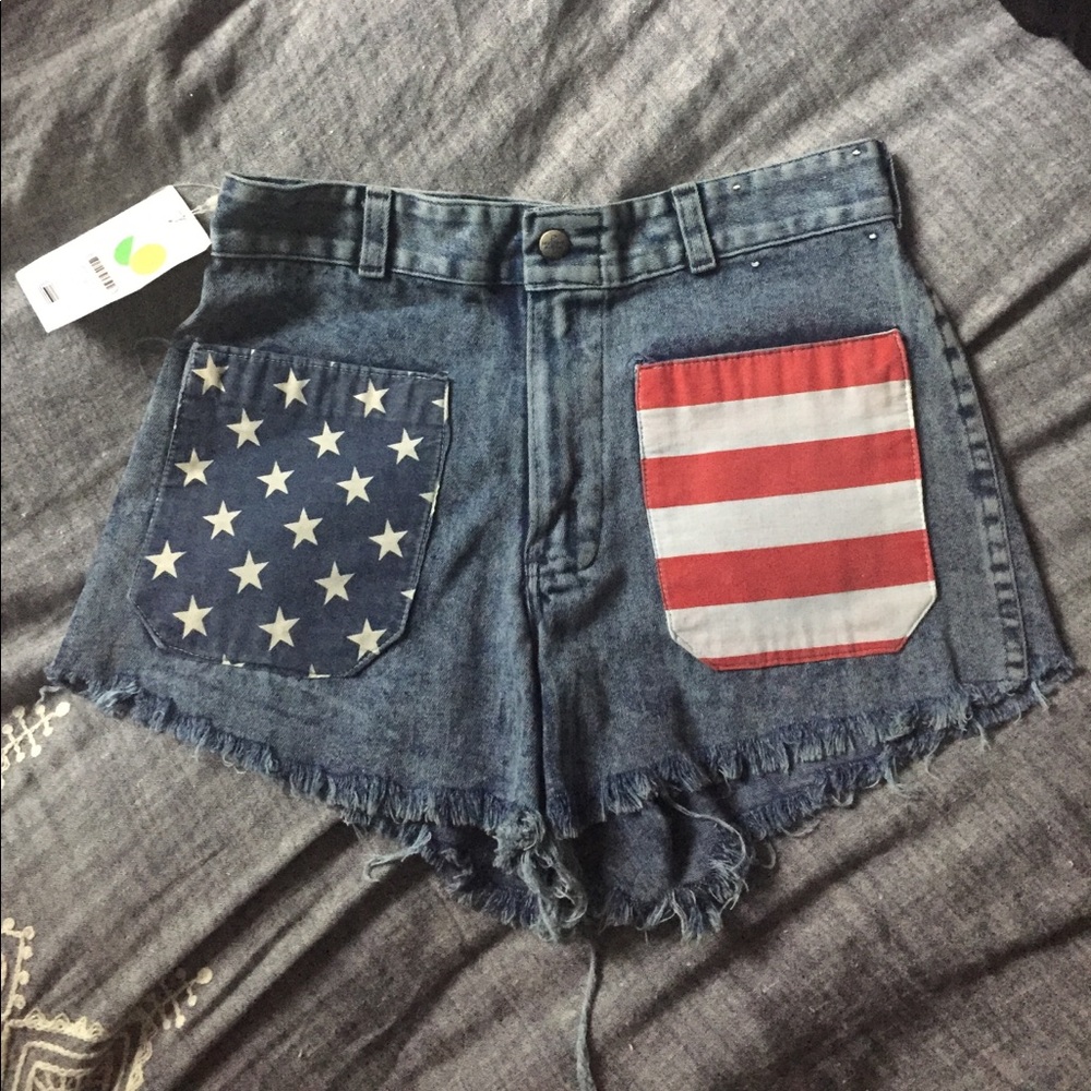 High Waisted Stars & Stripes Denim Shorts