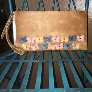Beige zipper clutch style with strap