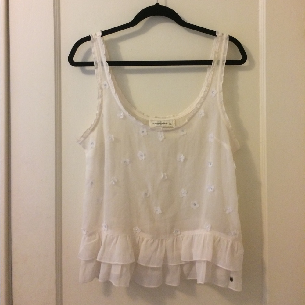 Sheer Tank Top with Floral Appliqué Details