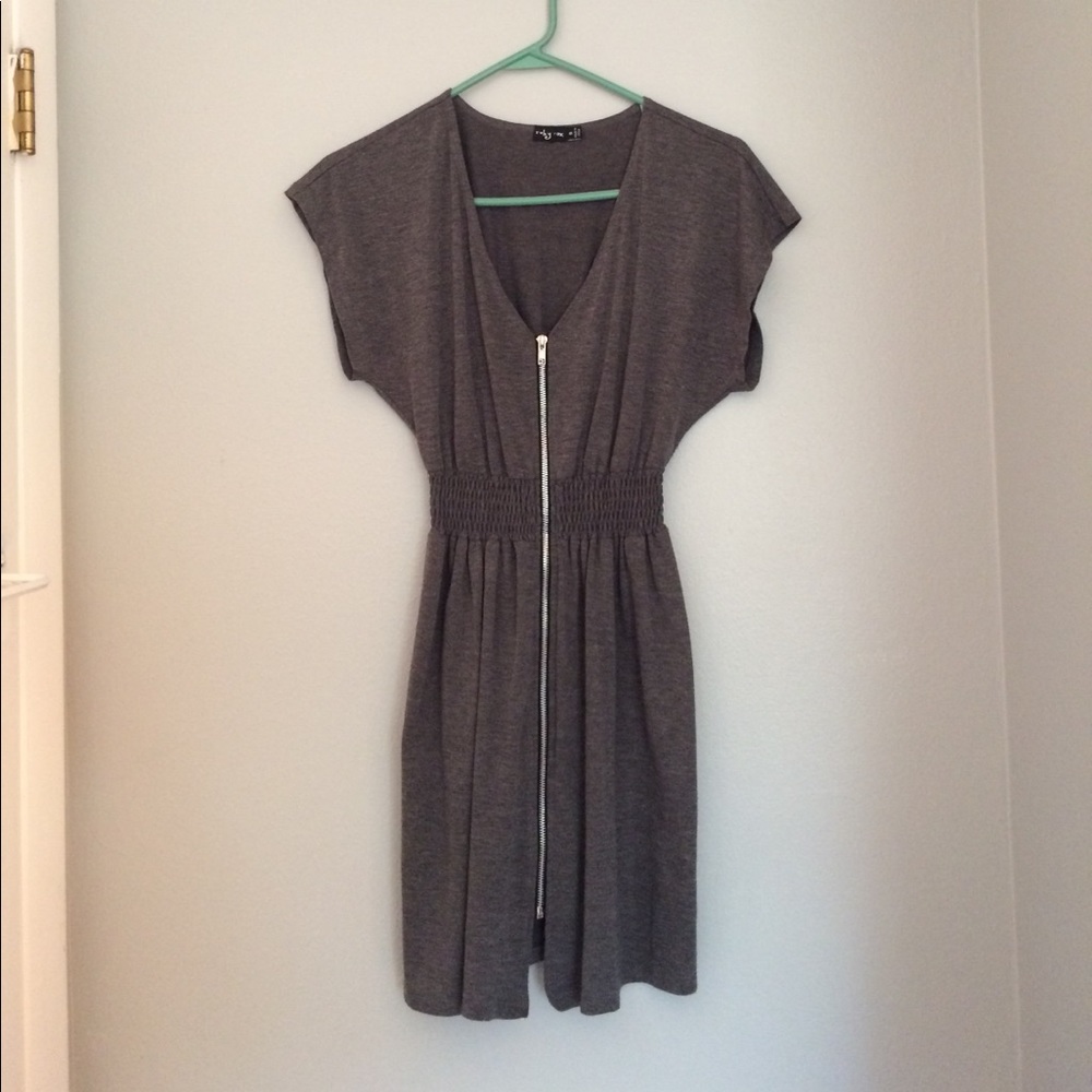 Grey Short- Sleeve Zip-Up Cardigan