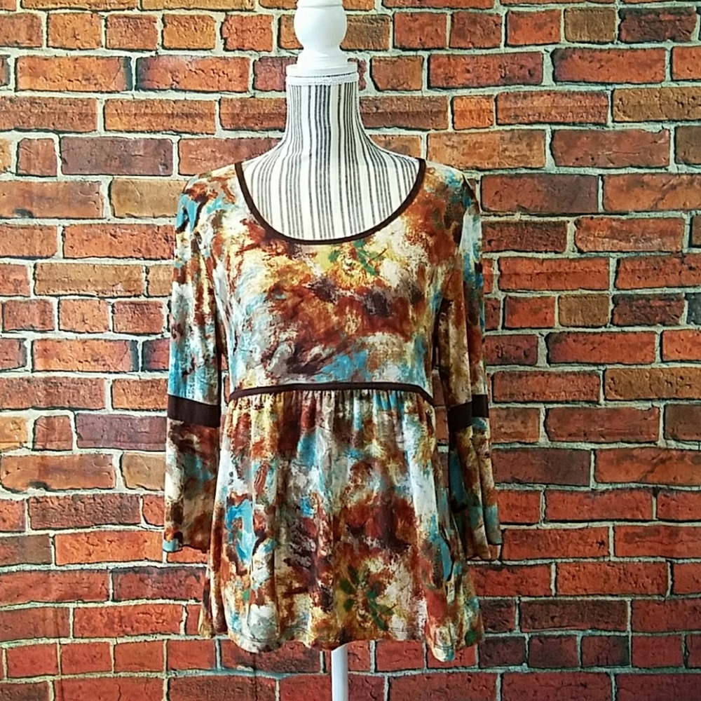 Dressbarn multi color boho bell sleeve top
