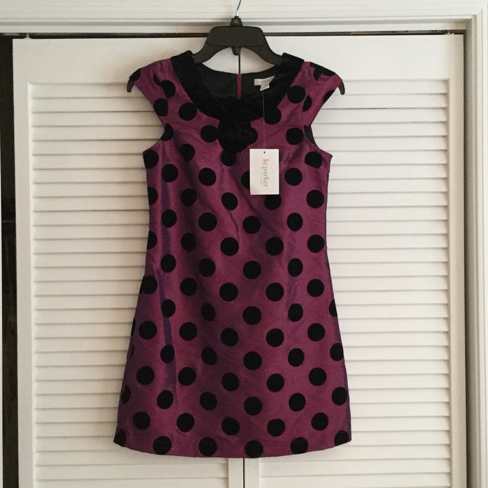 KC Parker Iridescent Purple Polka Dot Dress Sz 14