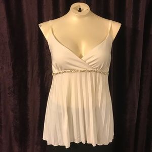 WHBM Cream Colored tank w pleats and gold detail S