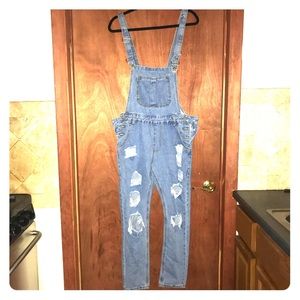 Denim Distressed Overall!