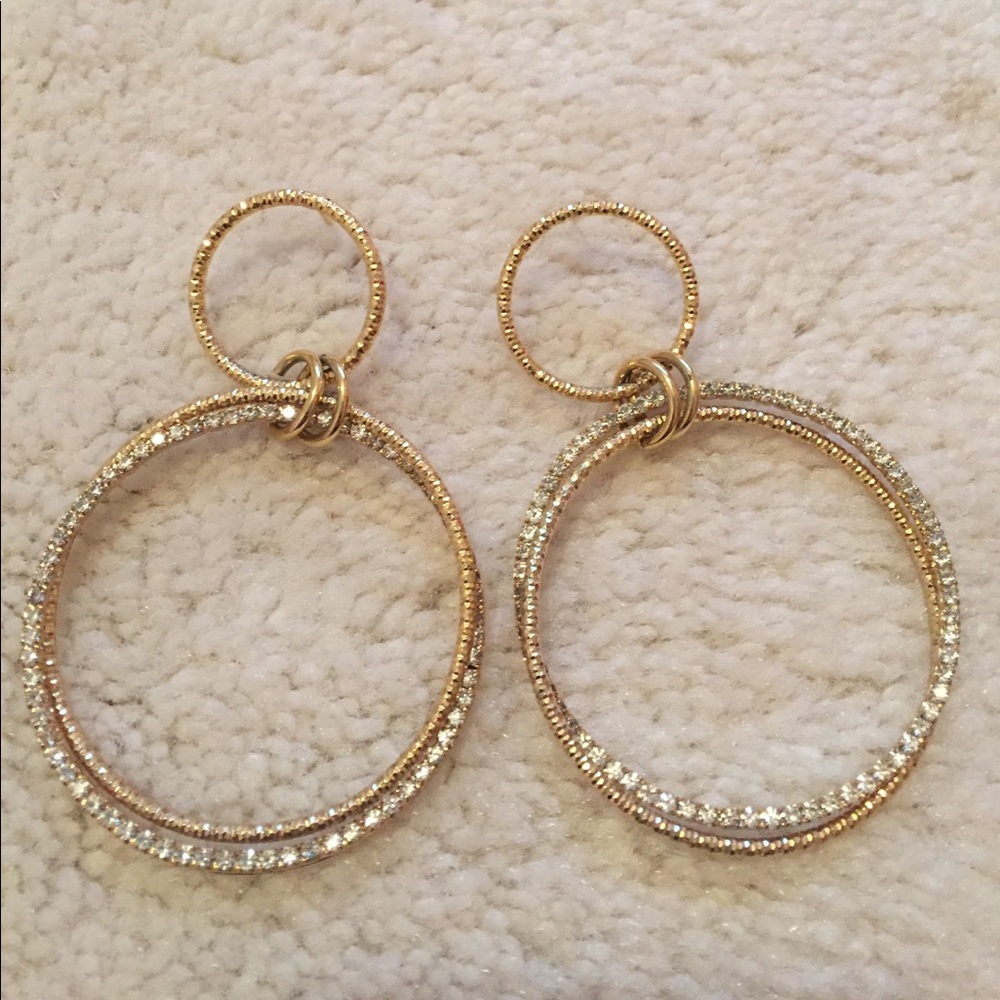 Large Gold diamond double hoop earrings