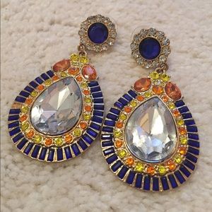 Orange and blue dangling formal earrings