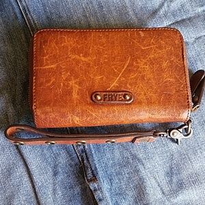 Frye brown leather wristlet wallet