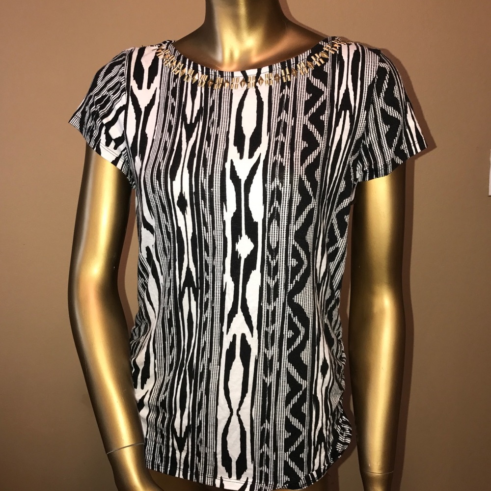 Ruby Rd BlackWhite Tribal Top Gold Embellishments