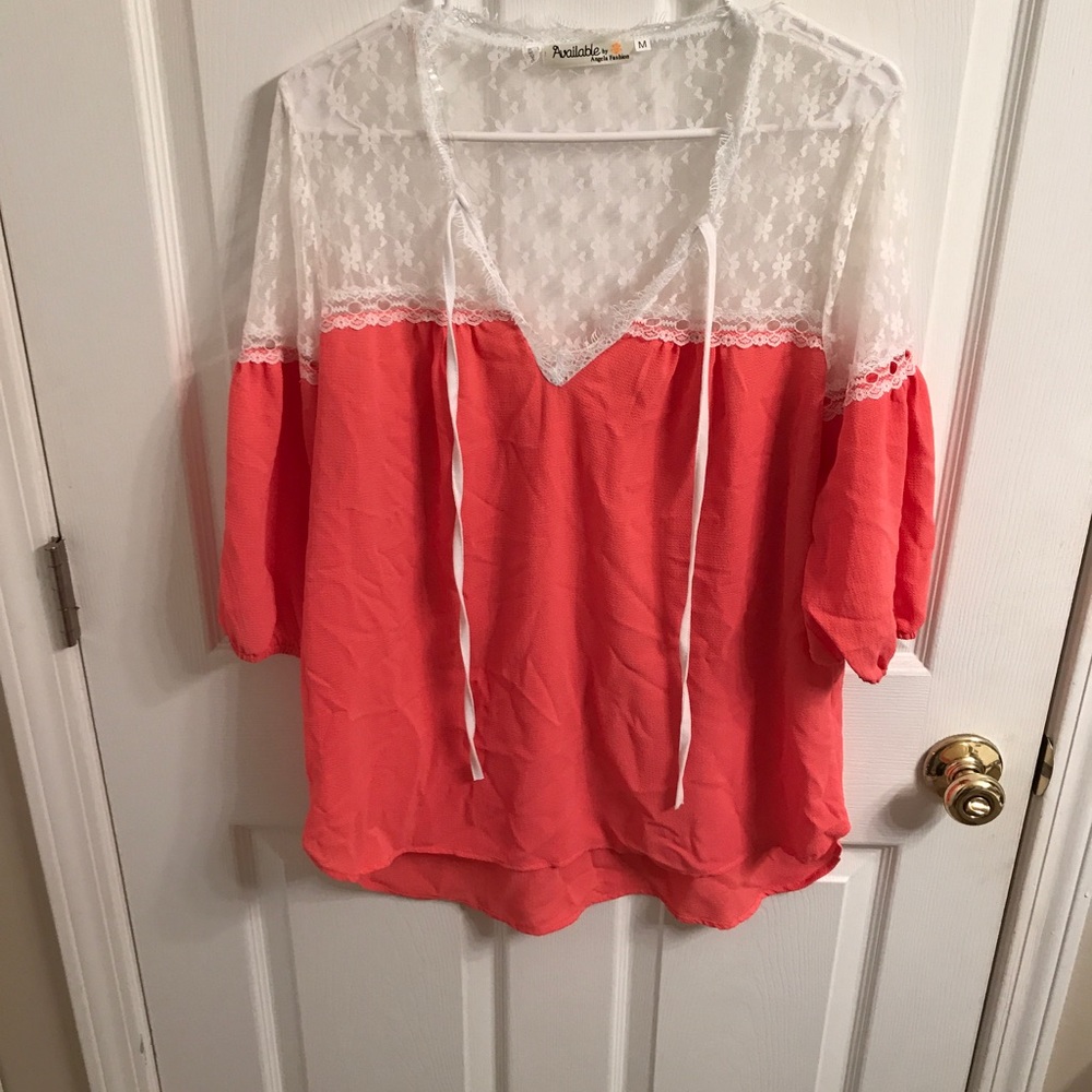 Coral shirt with white lace