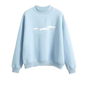 Blue sweater with clouds Korean Japanese style