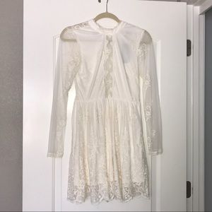 White high neck long sleeve lace dress