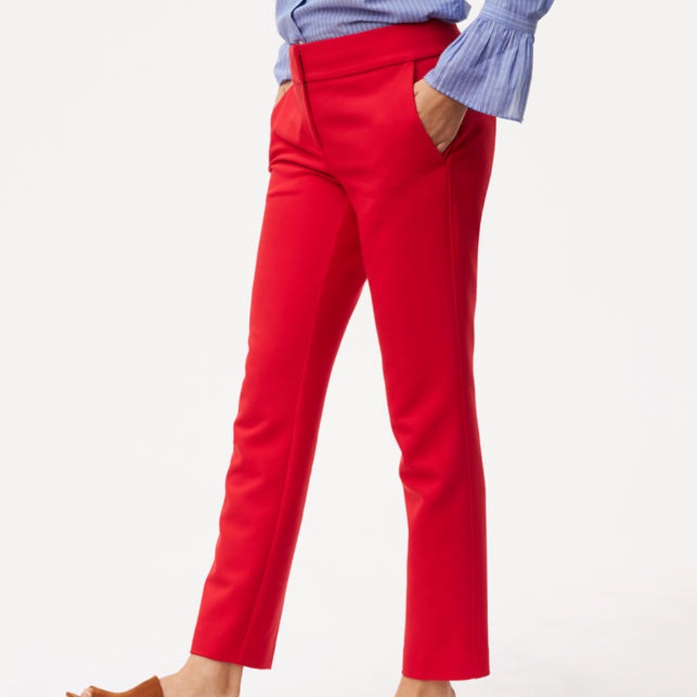 Red Casual pants, skinny fit, mid high waist