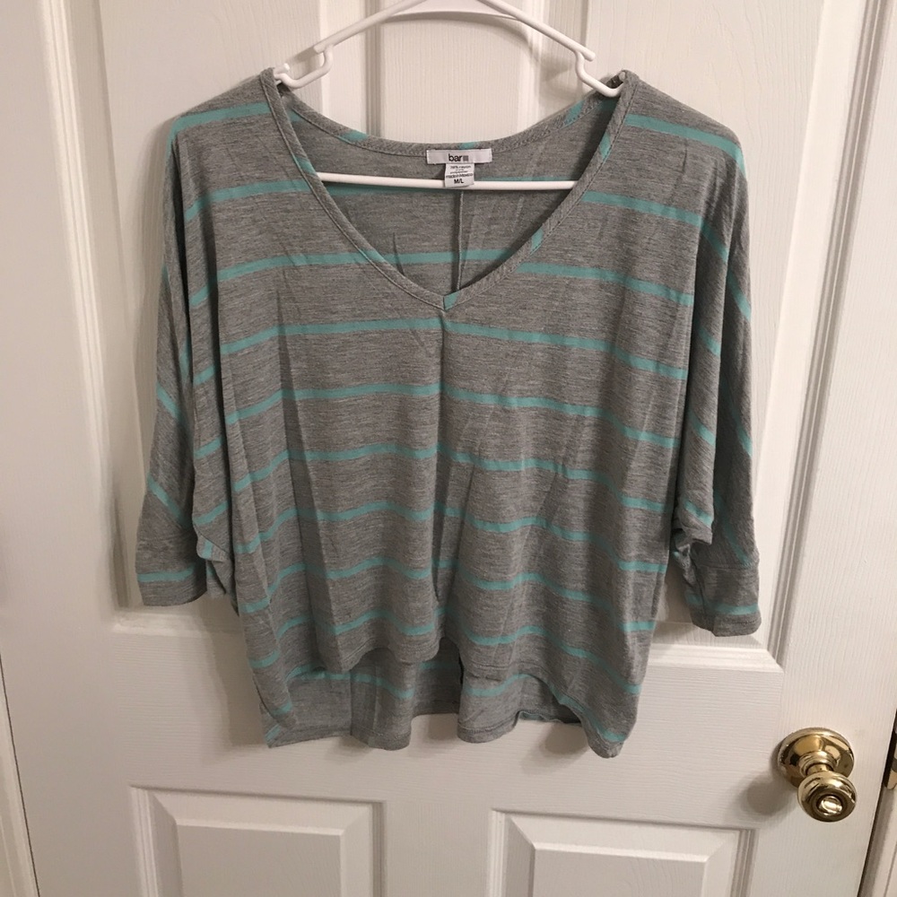 Gray with aqua colored striped shirt!