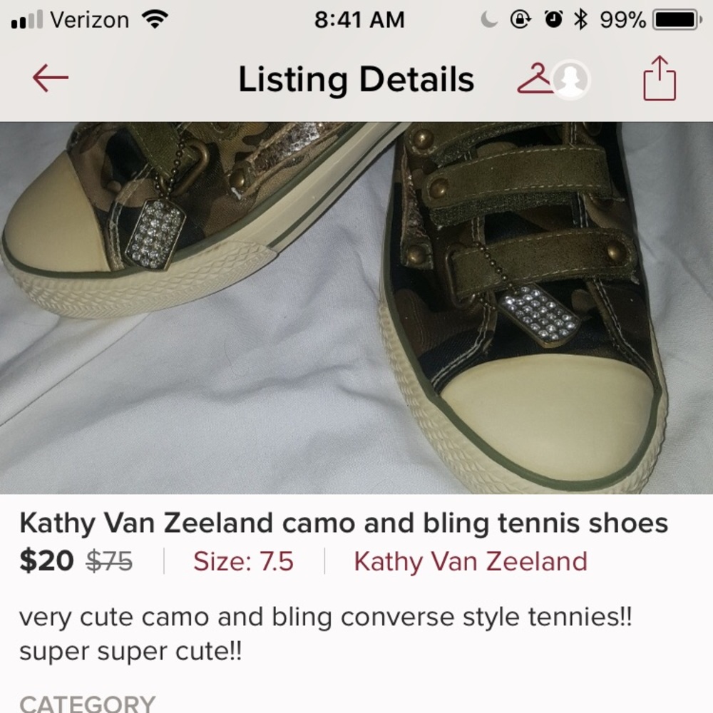 Kathy van zeeland camp and bling tennis shoes