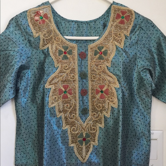 Shimmery blue Indian kurta pajama - Picture 2 of 4